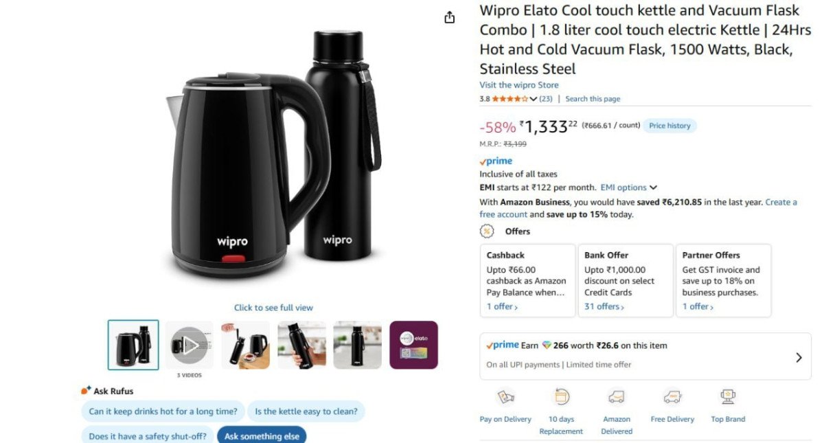 Wipro kettle and Vacuum Flask @ 1333



More Details 👉 

📢 Join WhatsApp Deals


#DealsHeaven #LootDeals #BestDeals
#deals 
#budgetfriendly 
#hotdeals
#trending
#dealoftheday