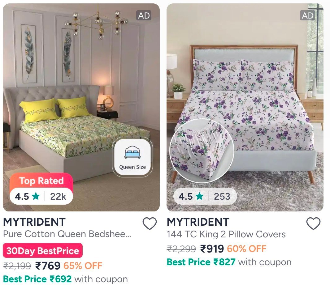 Myntra Premium Bedsheet Deals 1 Raymond Home Bedsheets Under 499 2 Mytrident Bedsheets - Min 60 3 Spaces Bedsheets - Min 65 4 Portico Bedsheets - Min 50