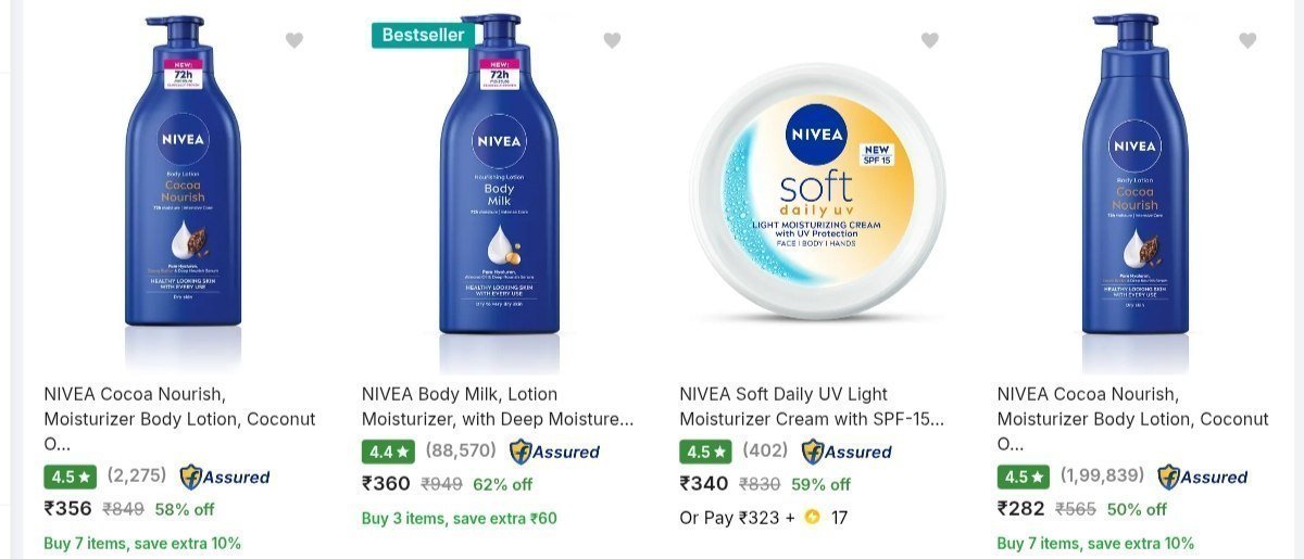 Upto 70% Off on Top Beauty Products 

Nivea: 
Ponds: 
Vaseline: 
Lakme: 
Park Avenue: 
Clean & Clear: 
Everyuth: 
Yardley London: 
Denver: 

More Details 👉 

📢 Join WhatsApp Deals


#DealsHeaven...