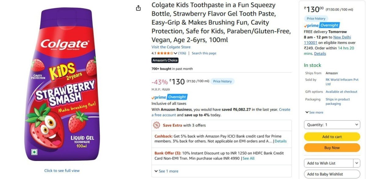 Colgate Kids Toothpaste In A Fun Squeezy Bottle 100ml 130