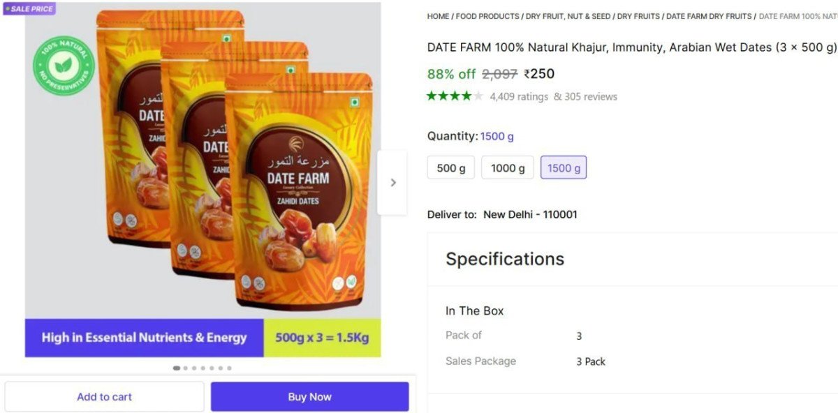 Organic Dates (khajur) 1 5 Kg 250