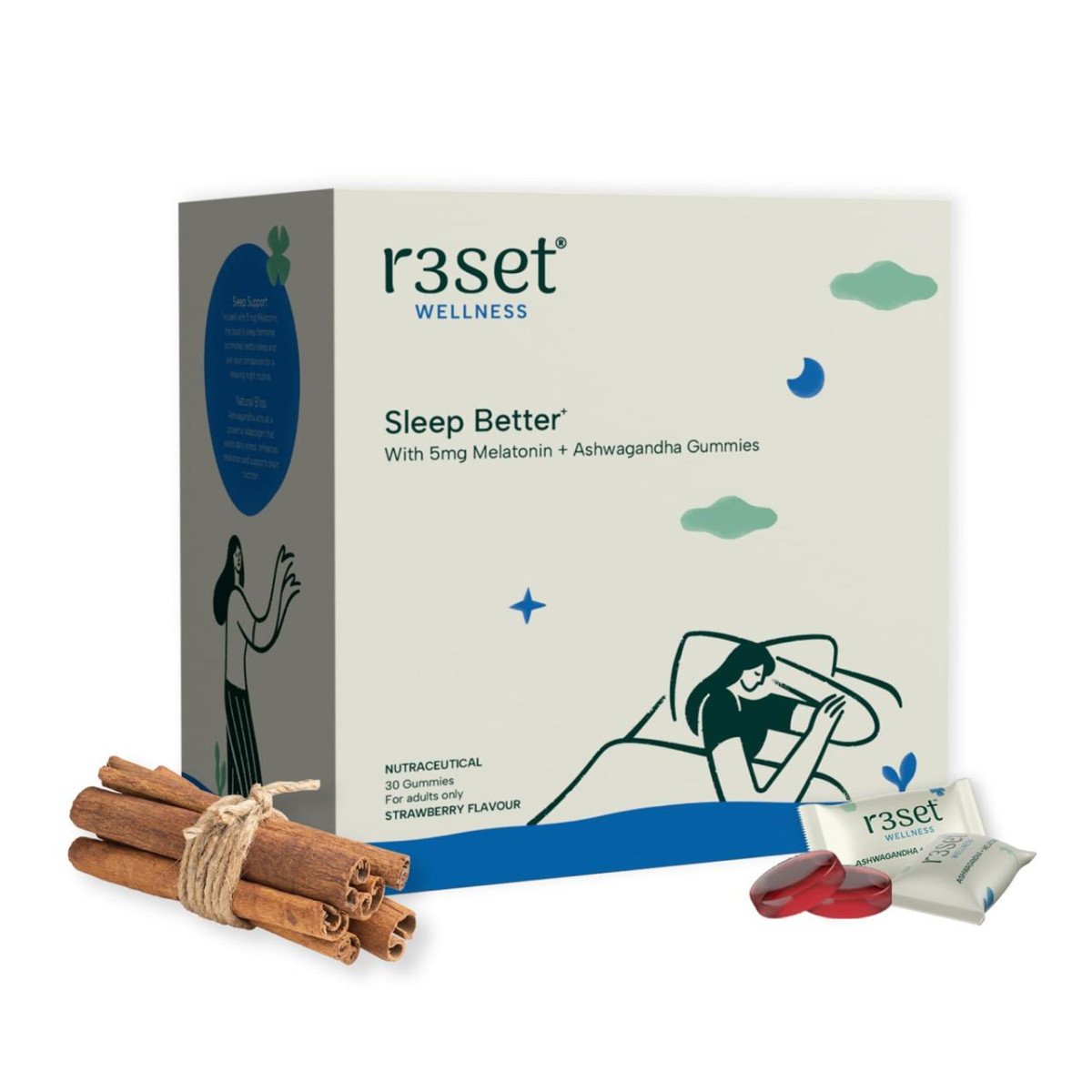 R3set Melatonin Sleep Gummies Fall Asleep Faster Stay Asleep Longer 30 Gumm