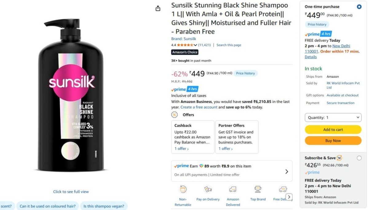 Sunsilk Black Shine Shampoo 1l 449