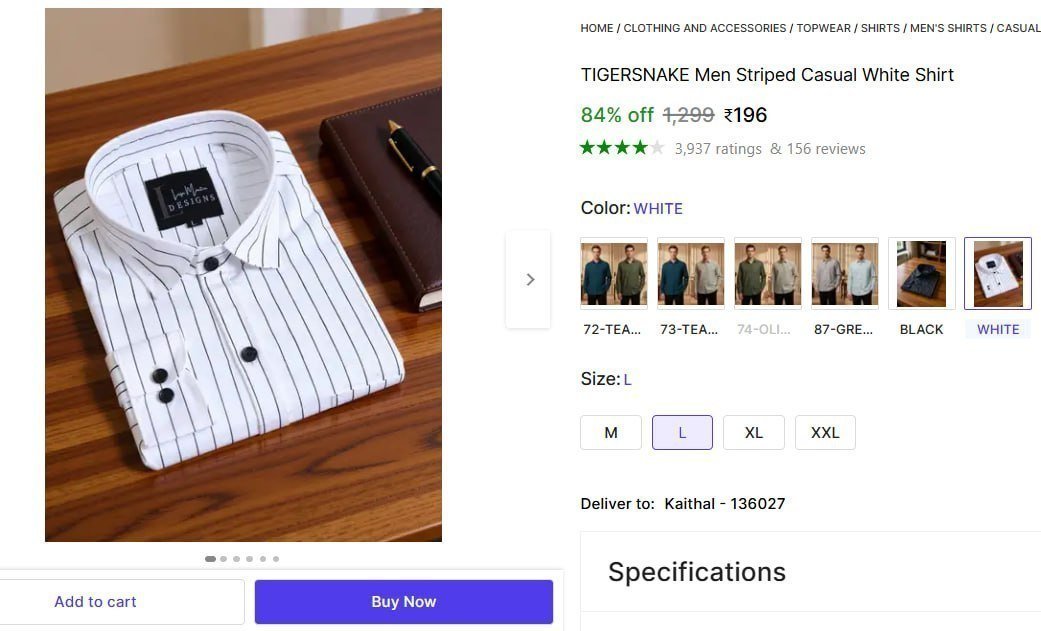 Men Striped Casual White Shirt 196