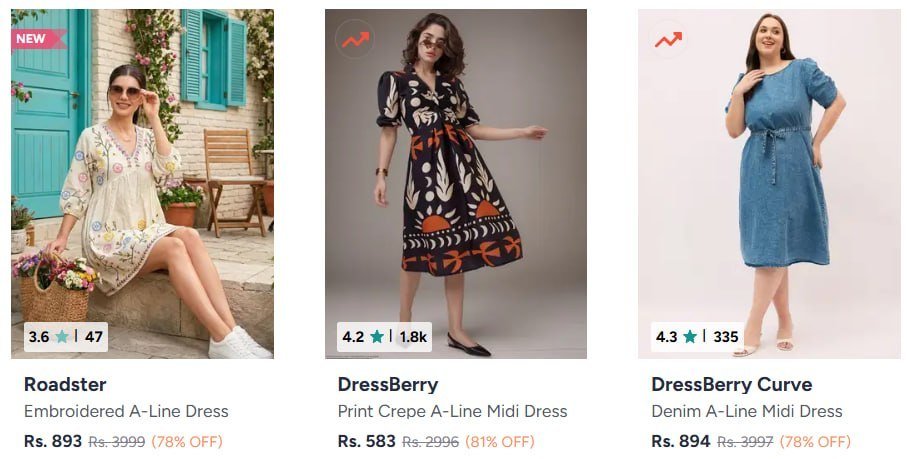 Myntra Fashion Sale Dont Miss Out Womens Western Wear (roadster Mast Harbour) Min 75 Sports Footwear (hrx Slazenger) Min 75