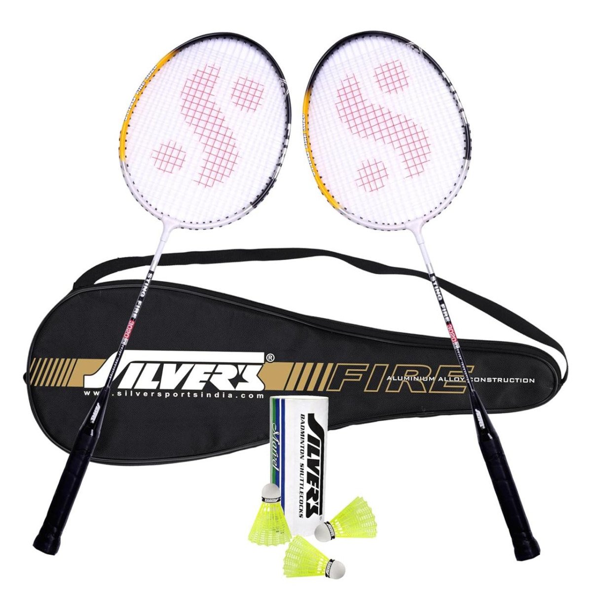 Silver S Aluminium Fire Badminton Kit (2 Racquets With Full Cover 1 Box Shuttlecock Pack Of 3) 398