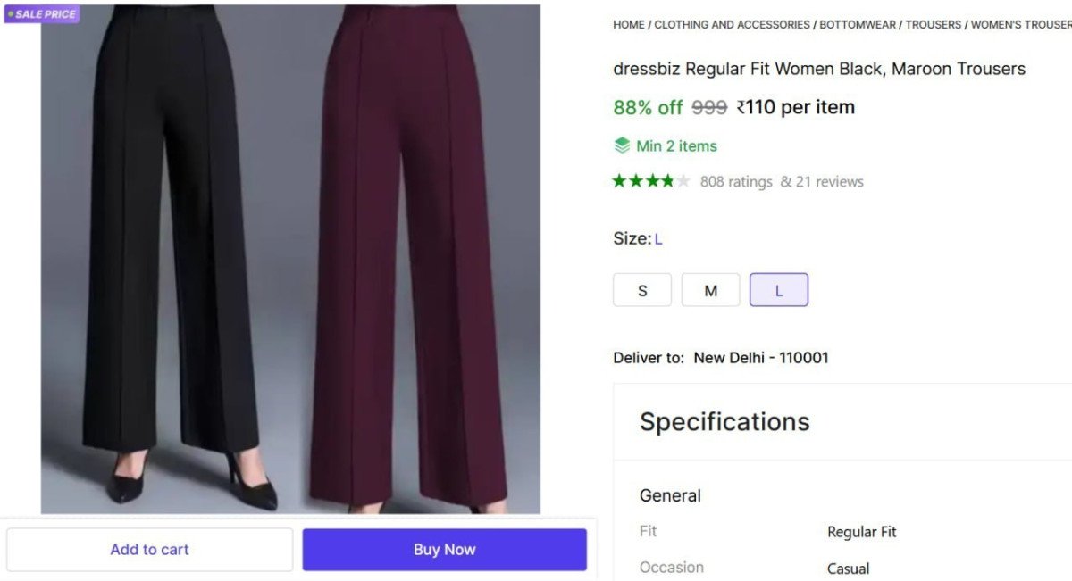 Regular Fit Women Trousers 110min 2 Buy
