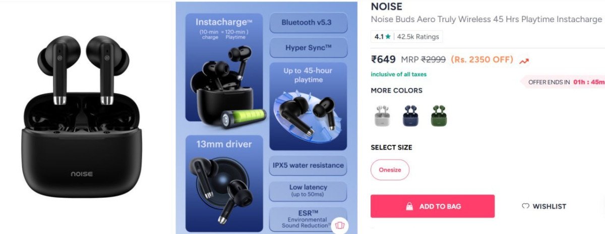 Myntra Noise Headphones Limited Time Dealnoise Buds Aero Tws At Rs 649 Bank Offers Noise Buds Trance At Rs 889 Bank Offers