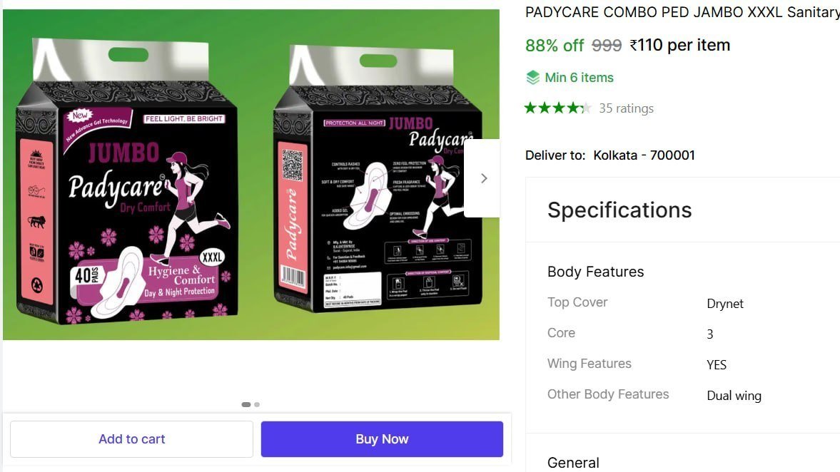 Xxxl Sanitary Pad (pack Of 40) 110 Min Buy - 