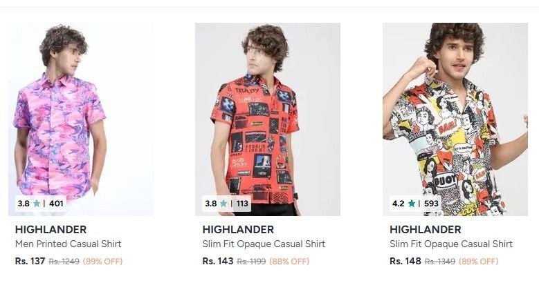 Myntra 90 On Highlander Men Clothingshirts Tshirts Trousers Jeans Shorts Winterwear Co-ords Set