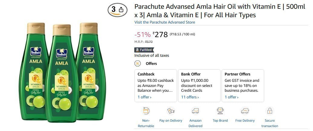 Parachute Advansed Amla Hair Oil 500ml X 3 278