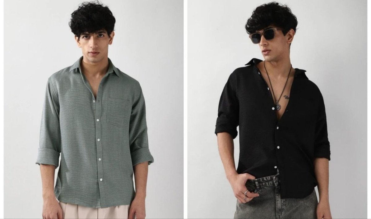 Loot Men Relaxed Fit Fit Solid Spread Collar Casual Shirts 1 Click 2 Click