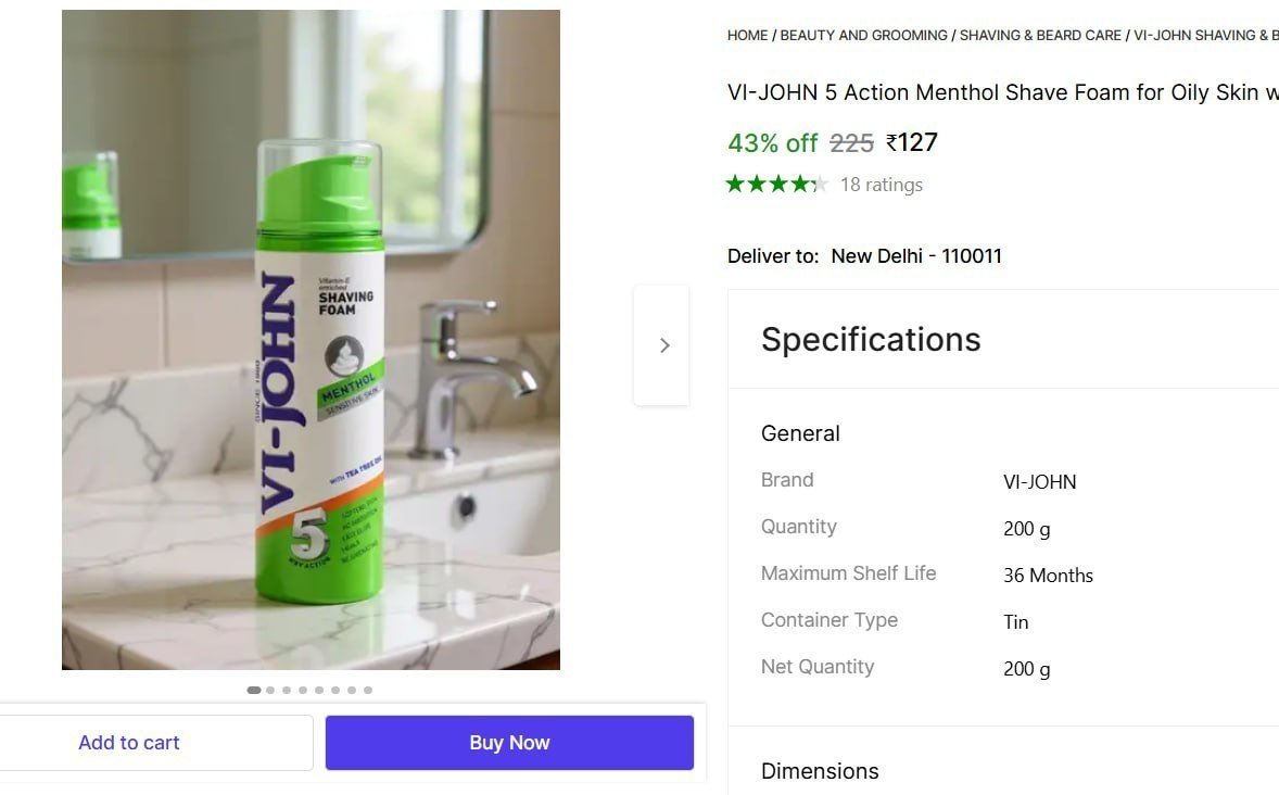 Vi-john 5 Action Menthol Shave Foam 127