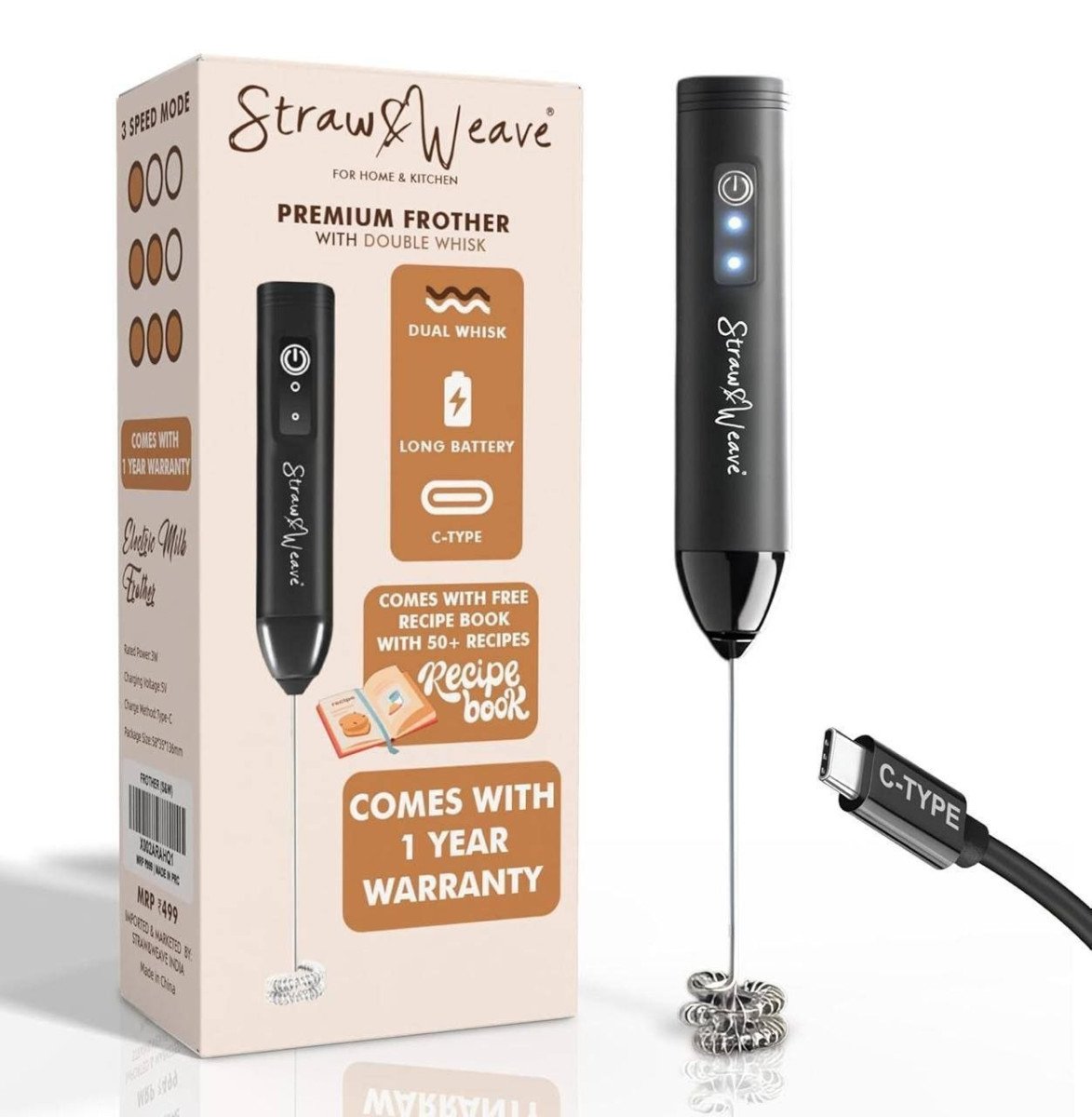 Coffee Frother Electric With Double Whisk C Type Rechargeable Coffee Maker Machine