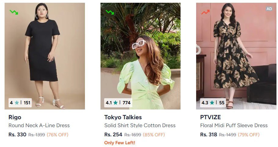 Myntra Dresses Under 349- Shirts Under 349 (women) Shirts Under 299 (mens)- Tees Under 199- Jeans Under 449- Sarees Under 399- Kurta Kurtis Under 199- Kurta Sets Under 599- More