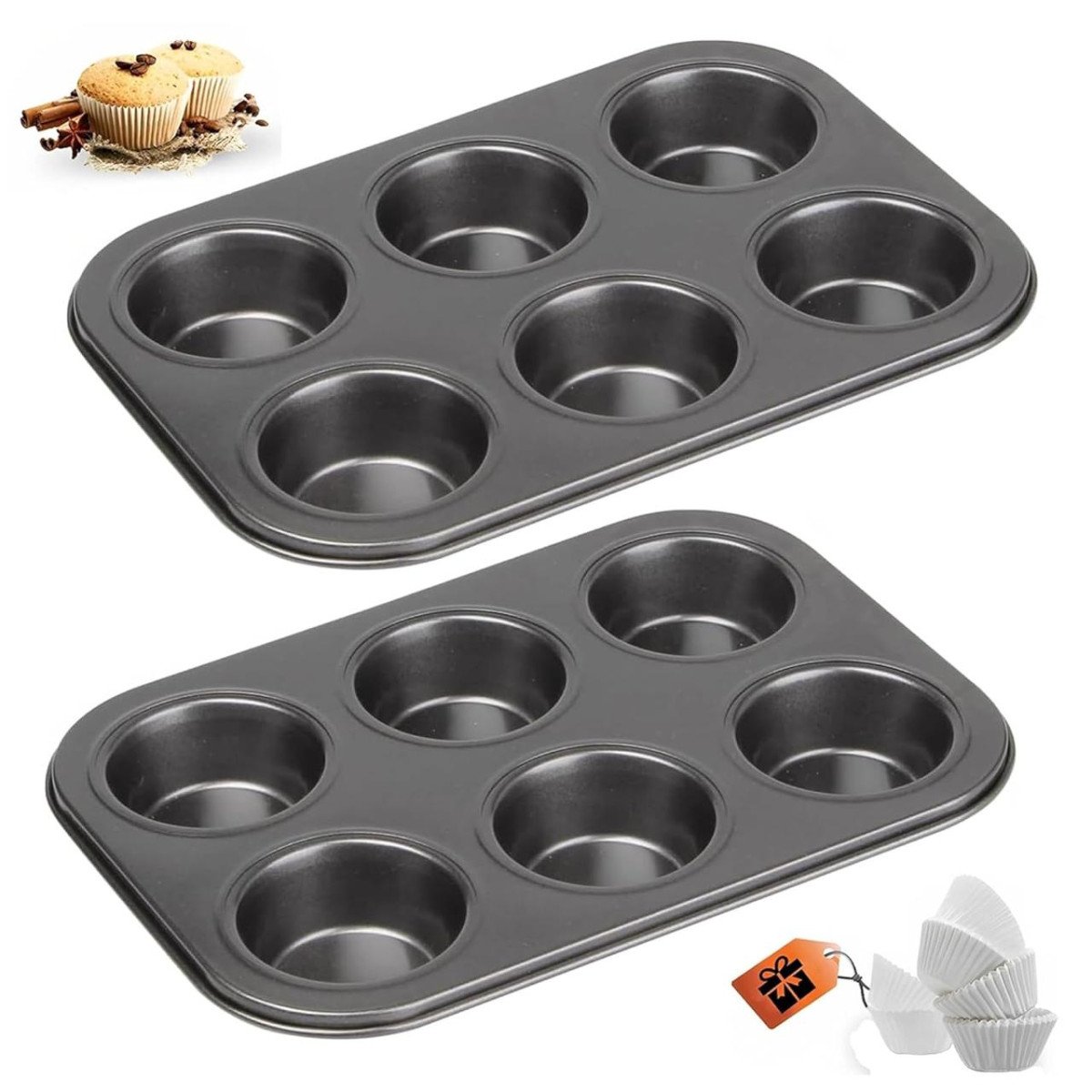 Curated Cart 2 Piece Cup Cake Mould For Baking - Muffin Tray With 100 Liners 343