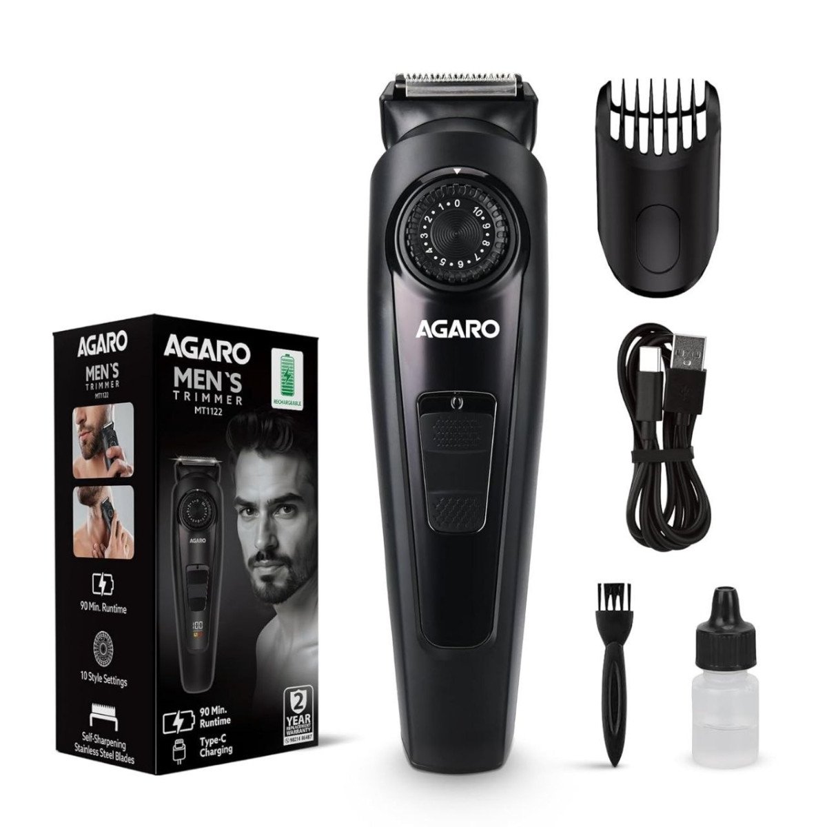 Grab 574reg 899agaro Beard Trimmer Mt1122 10 Length Settings With Digital Display Usb Rechargeable