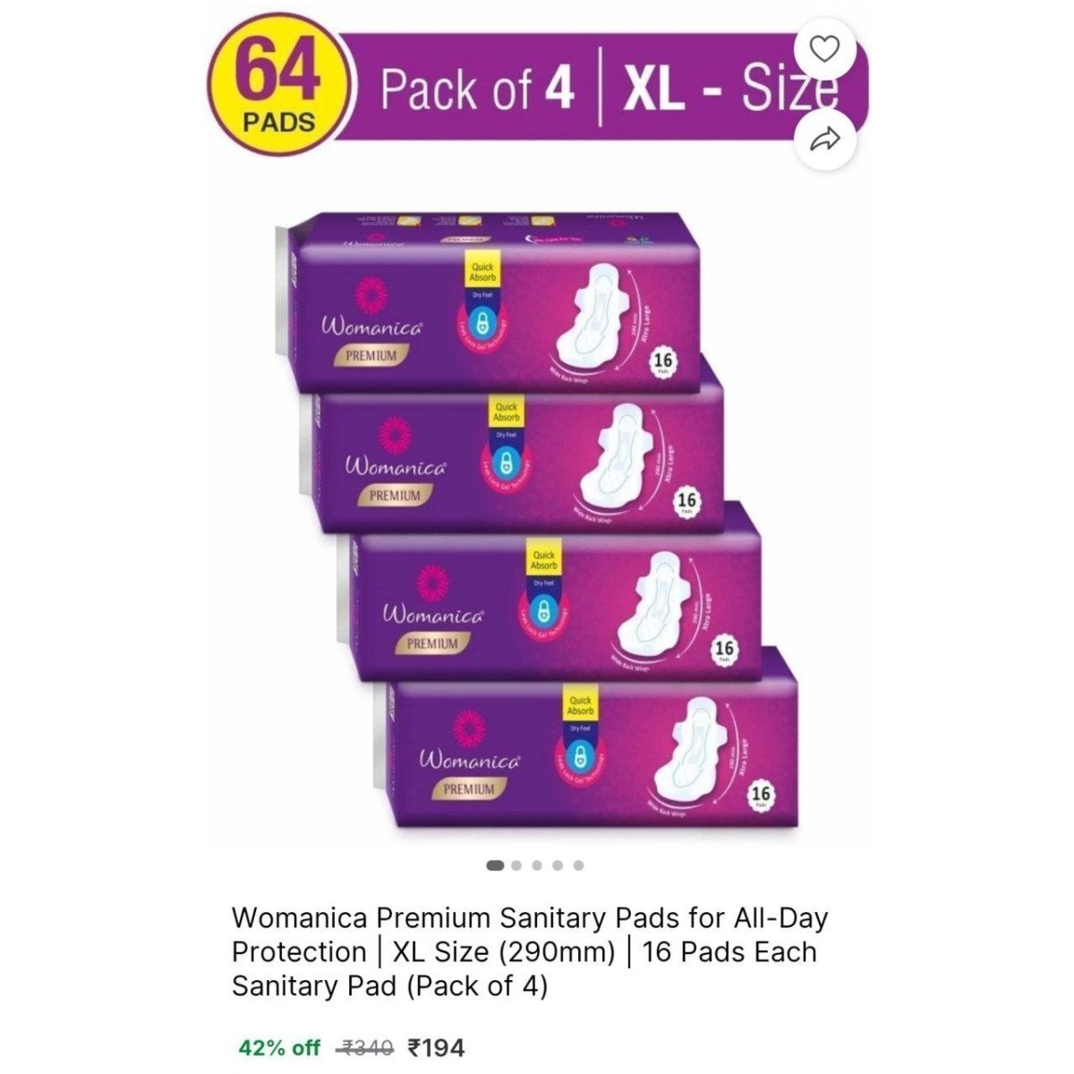 Premium Sanitary Pads (pack Of 64 Xl Pads) 194