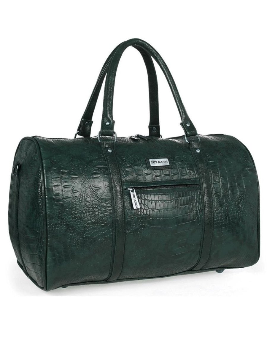 Fur Jaden Green Textured Leatherette Stylish Spacious Weekender Duffel Bag