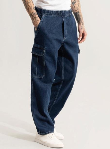 Snitch Men Navy Blue Mid-rise Clean Look Pure Cotton Baggy Jeans 1 121
