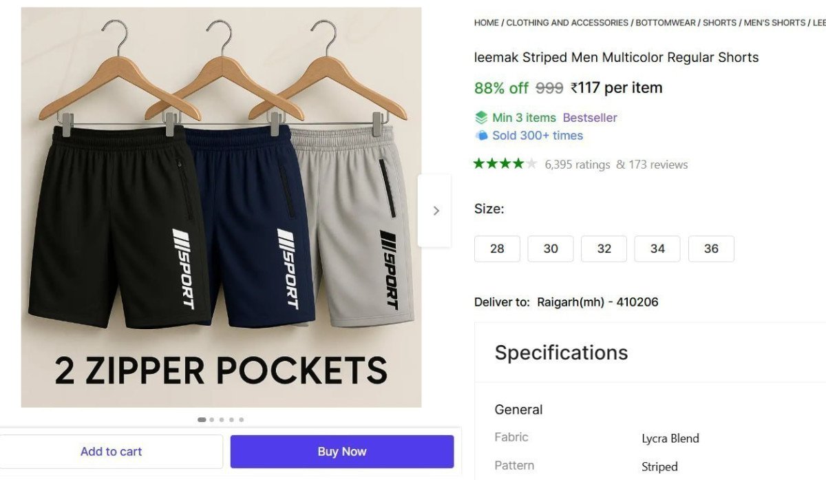 Men Multicolor Regular Shorts 117 Min 3 Buy