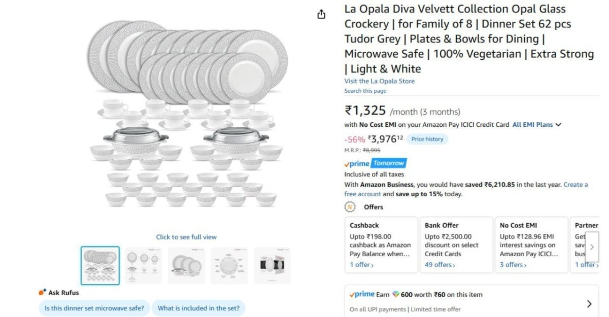 La Opala Diva Velvett Dinner Set 62 Pcs 3976