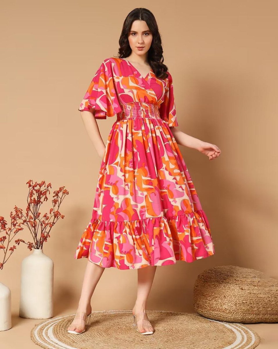 Zwerlon X Ag Women Printed V-neck Fit Flare Dress 297