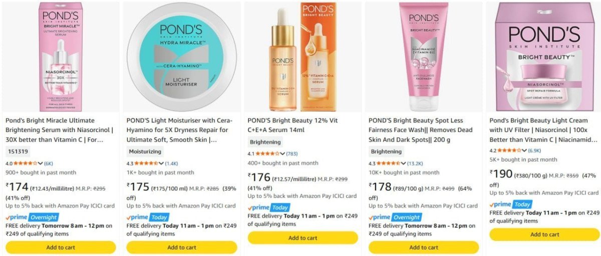 65 On Pond S Beauty Items 70 On Parachute Beauty Products