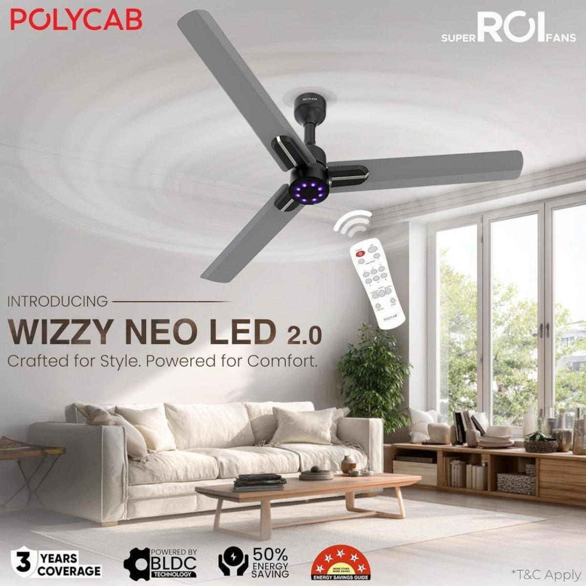 Polycab 1200mm Ceiling Fan With Remote 3289