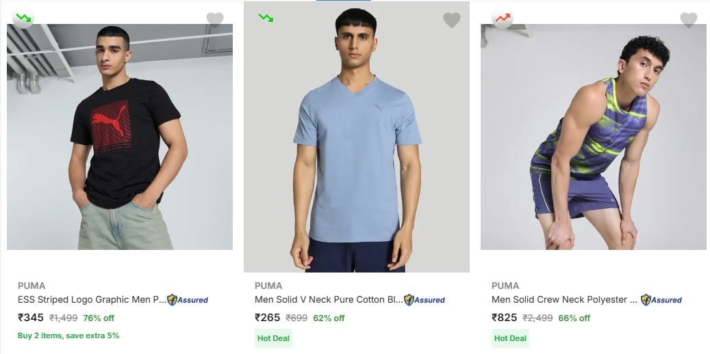 Flipkart Sportswear Deals Puma Min 60 Shiv Naresh Min 75 (starting 199) Adidas Min 60 Reebok Performance Tees Star
