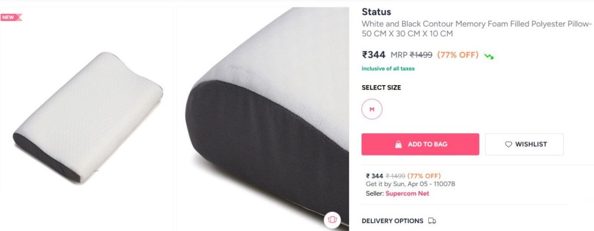 Myntra Exclusive Memory Foam Pillow 359 Double Bed Fitted Bedsheets With Frill Pillow Covers Starting 399