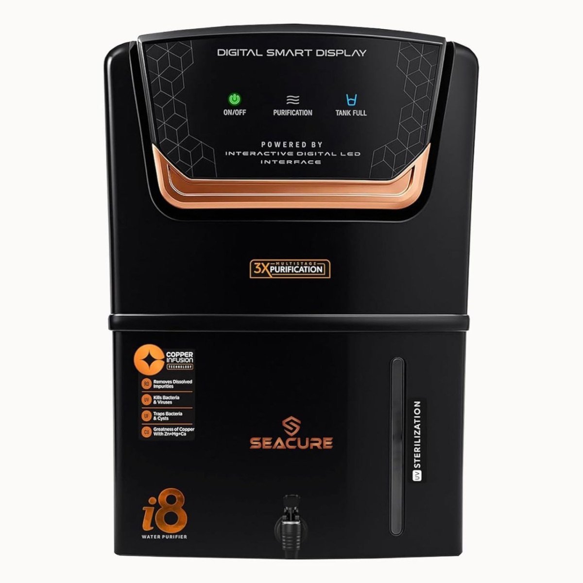 Seacure Aqua I8 Ro Water Purifier Digital Display Uv Uf Tds 4x Zinc Booster