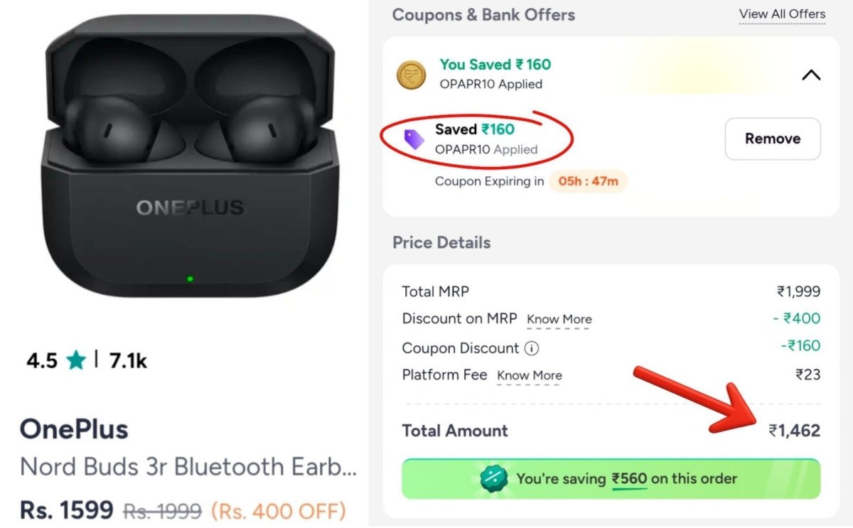 Good Discount On Oneplus Budsapply Available Coupon In Cart