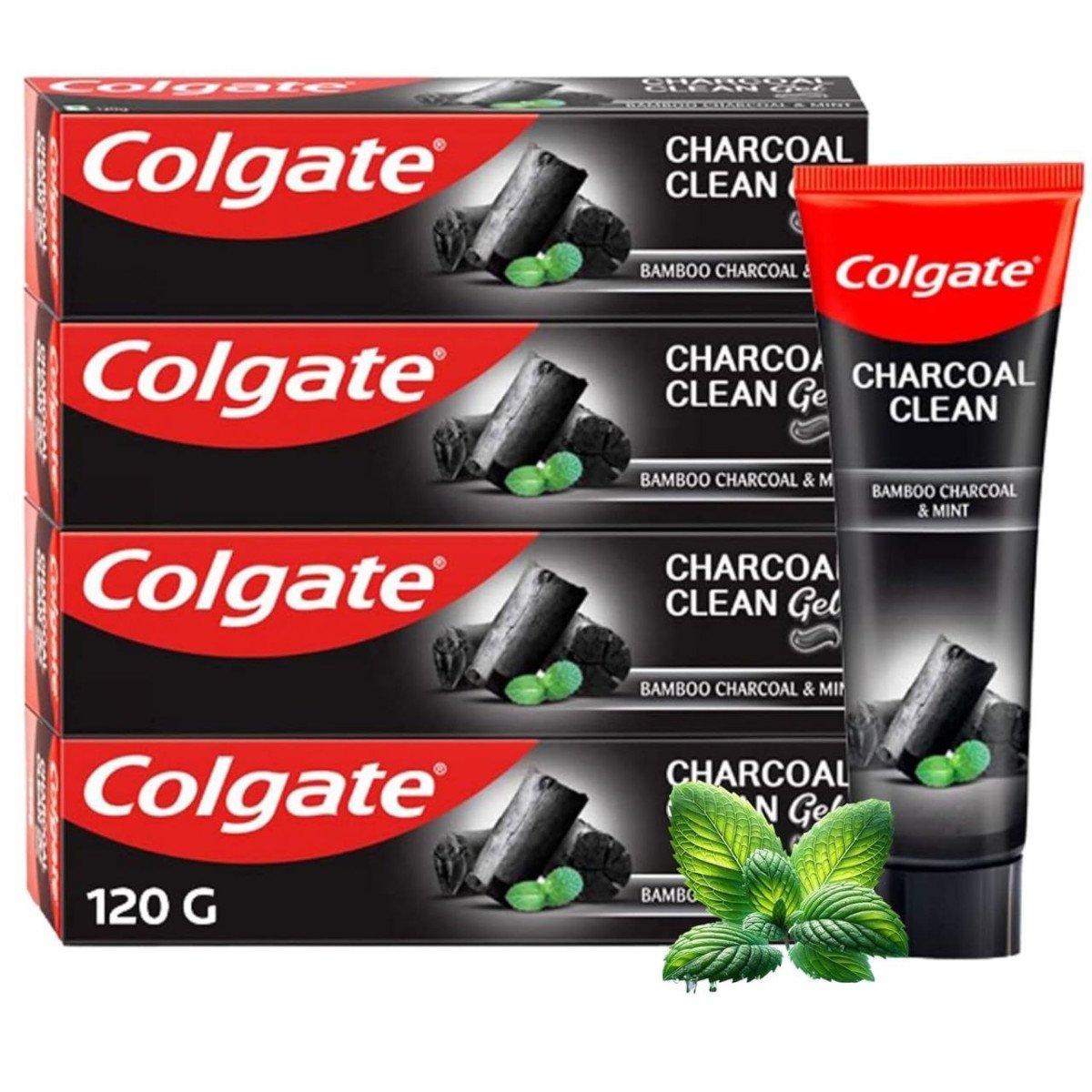 Colgate Charcoal Clean Black Gel Whitening Toothpaste 480 Gm (120g X 4) Bamboo Charcoal And Wintergreen Mint For A Clean Mouth Experience