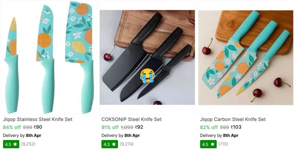 Stainless Steel Knife Set (pack Of 3) 90