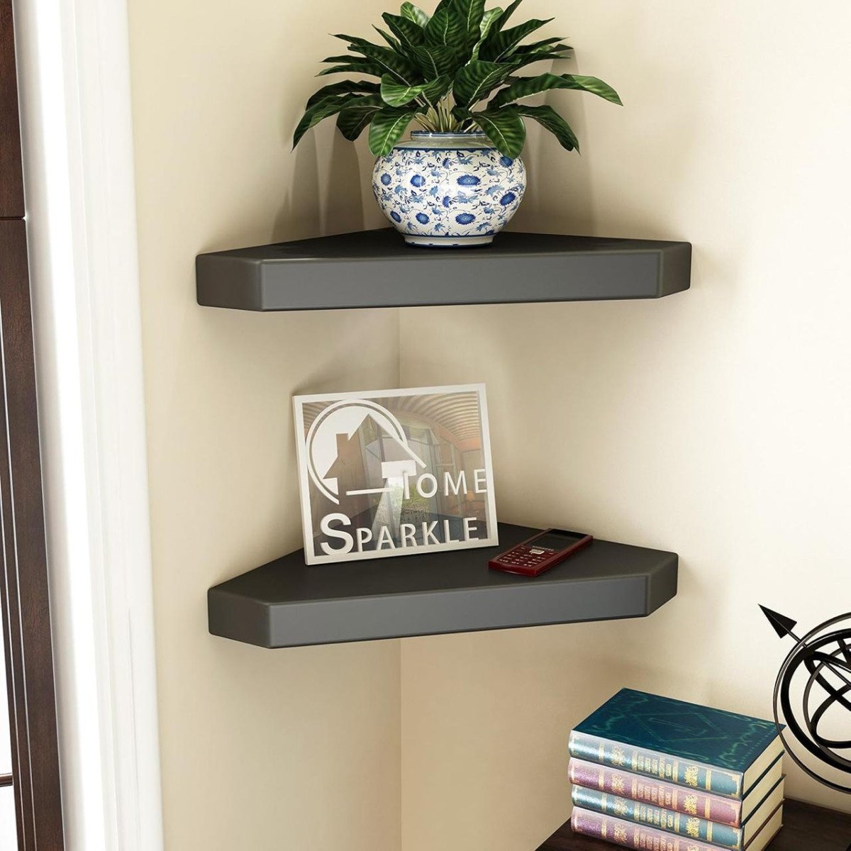 Home Sparkle Set Of 2 Corner Wall Shelves Engineered Wood (black) 291