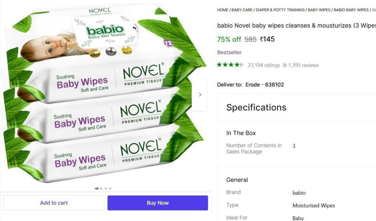 Baby Wipes (3 Pack X 72 Wipes) 145