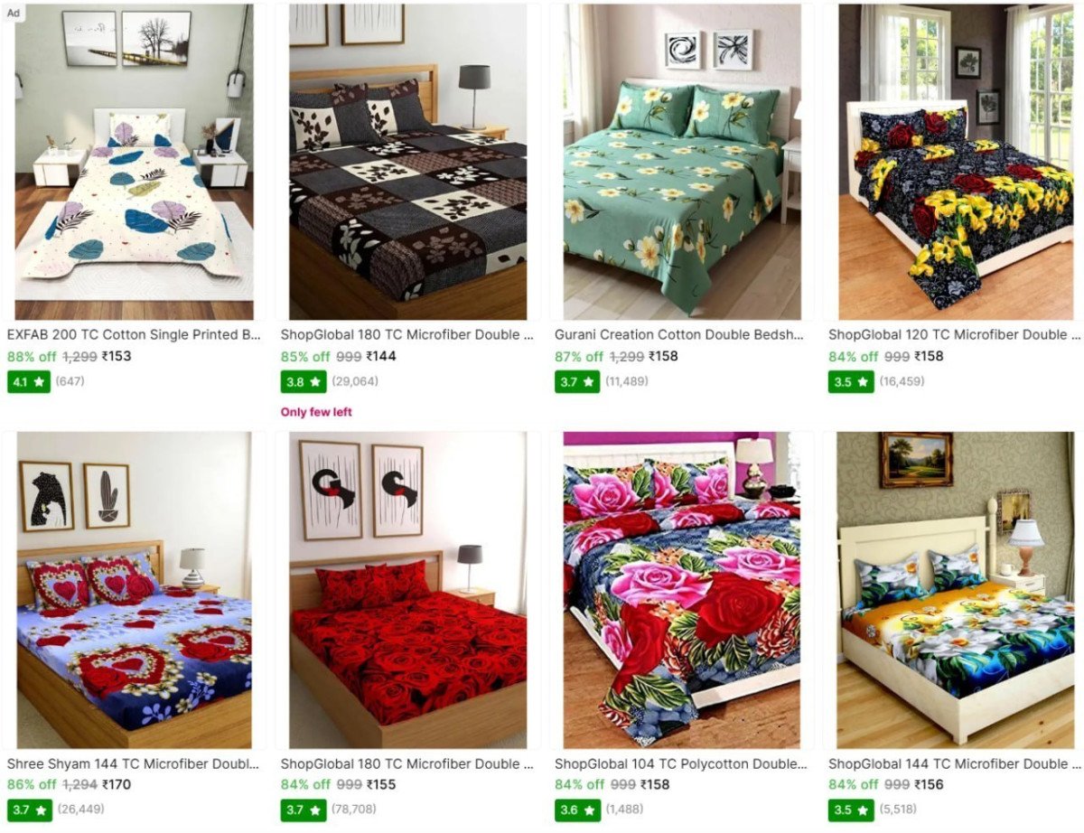 Double Bedsheets With Pillow From 144