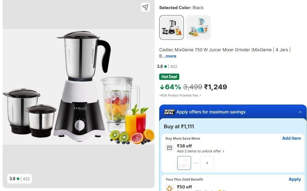 W Juicer Mixer Grinder (4 Jars) 1249