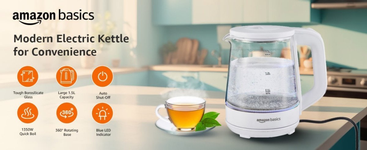Amazon Basics 1 5 Litre Electric Glass Kettle 799