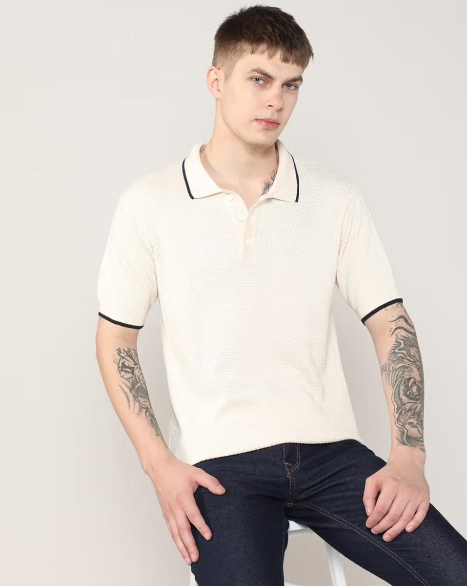 Lee Cooper Men Waffle Textured Regular Fit Polo T-shirt 653