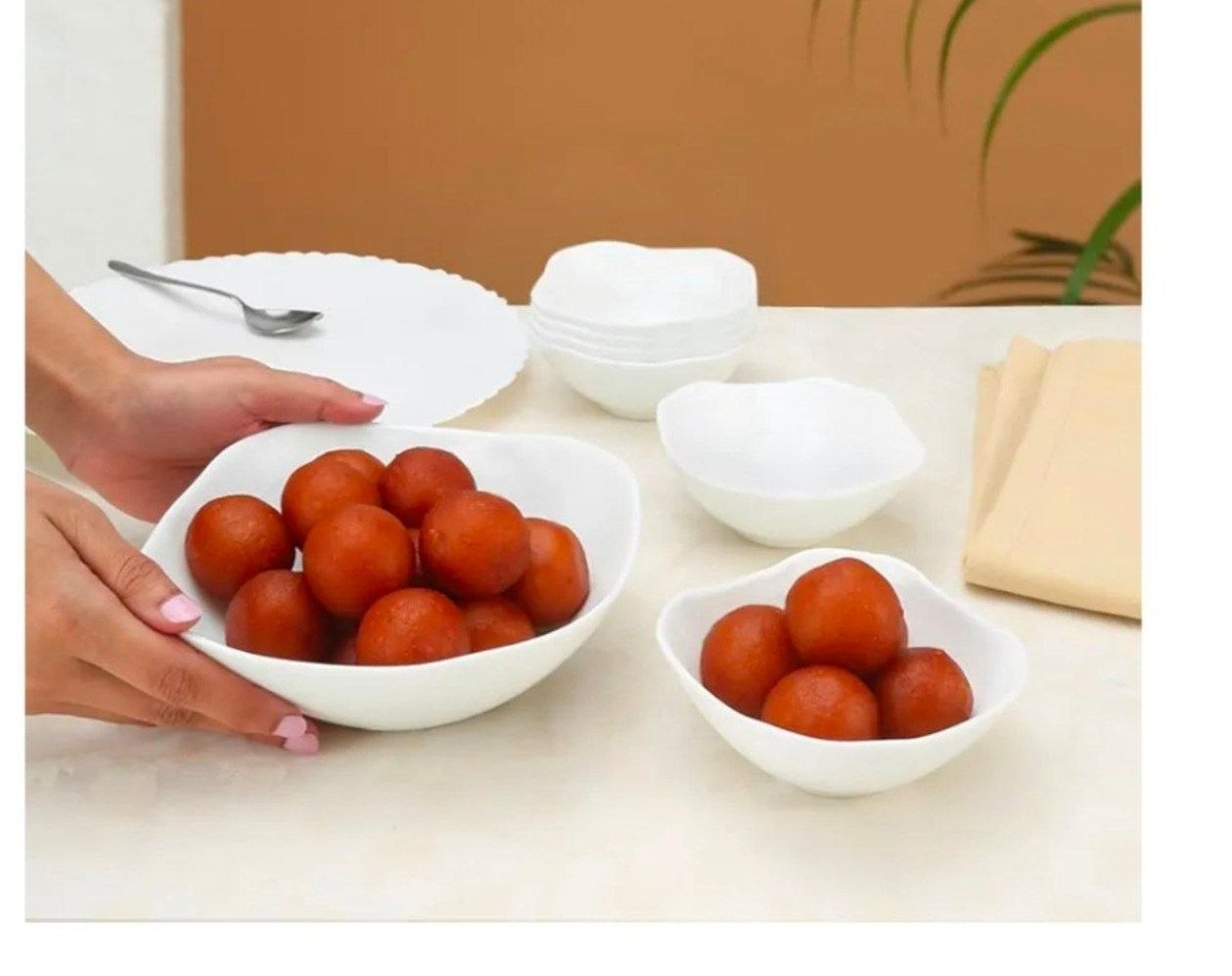 Larah By Borosil White Square Series 7 Pcs Puding Set 400