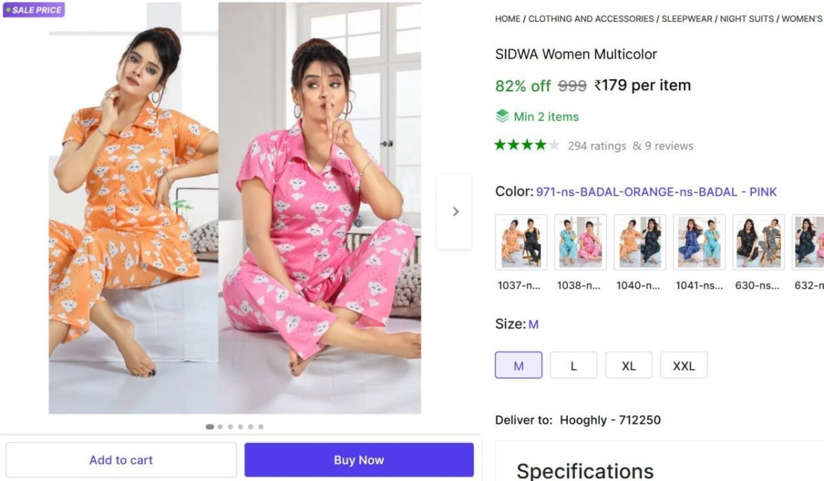 Women Night Suit Set Multicolor 179min Buy - 2