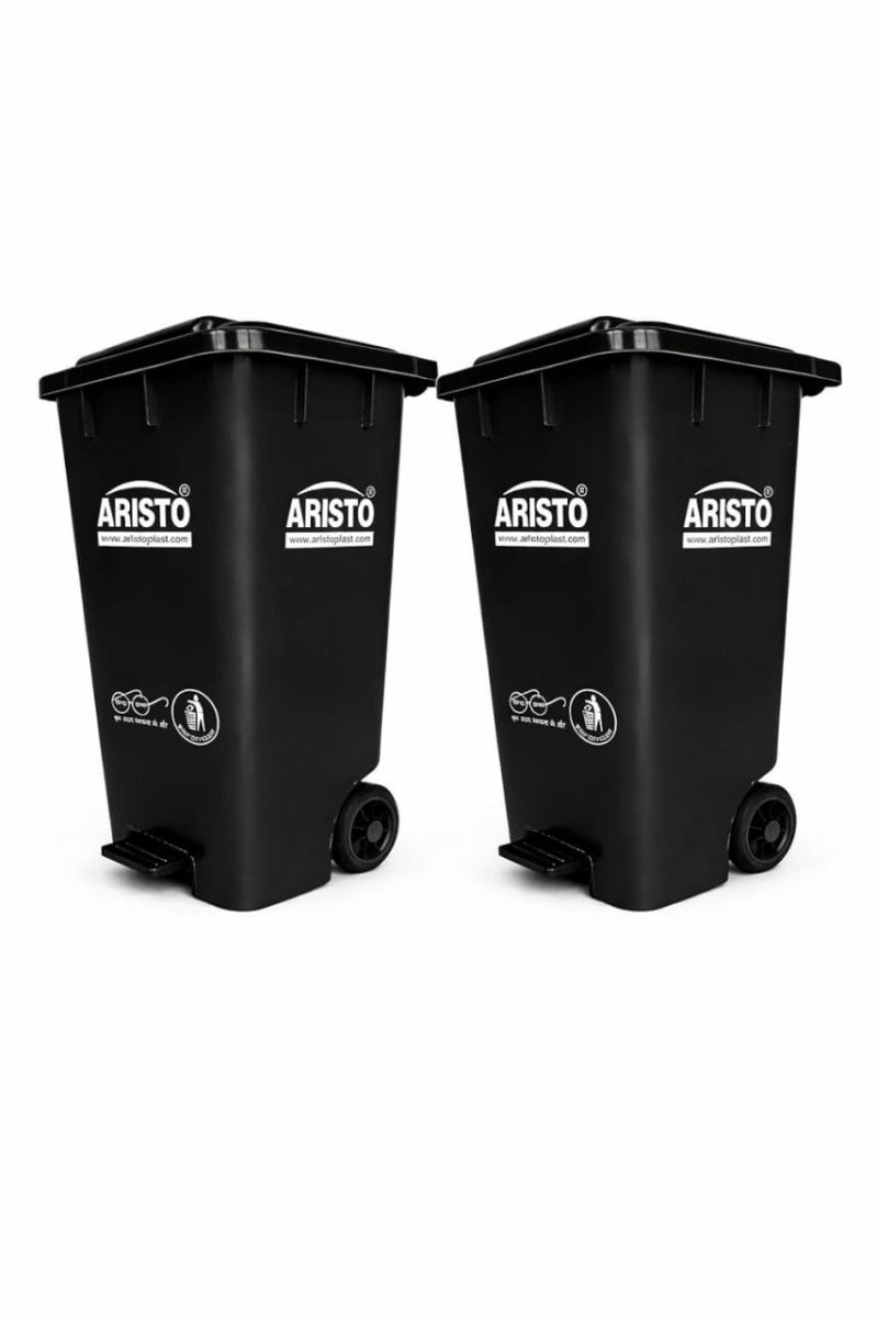 Aristo Plastic Wheel Pedal Garbage Dustbin 65 Ltr (black Black) Pack Of 2 2