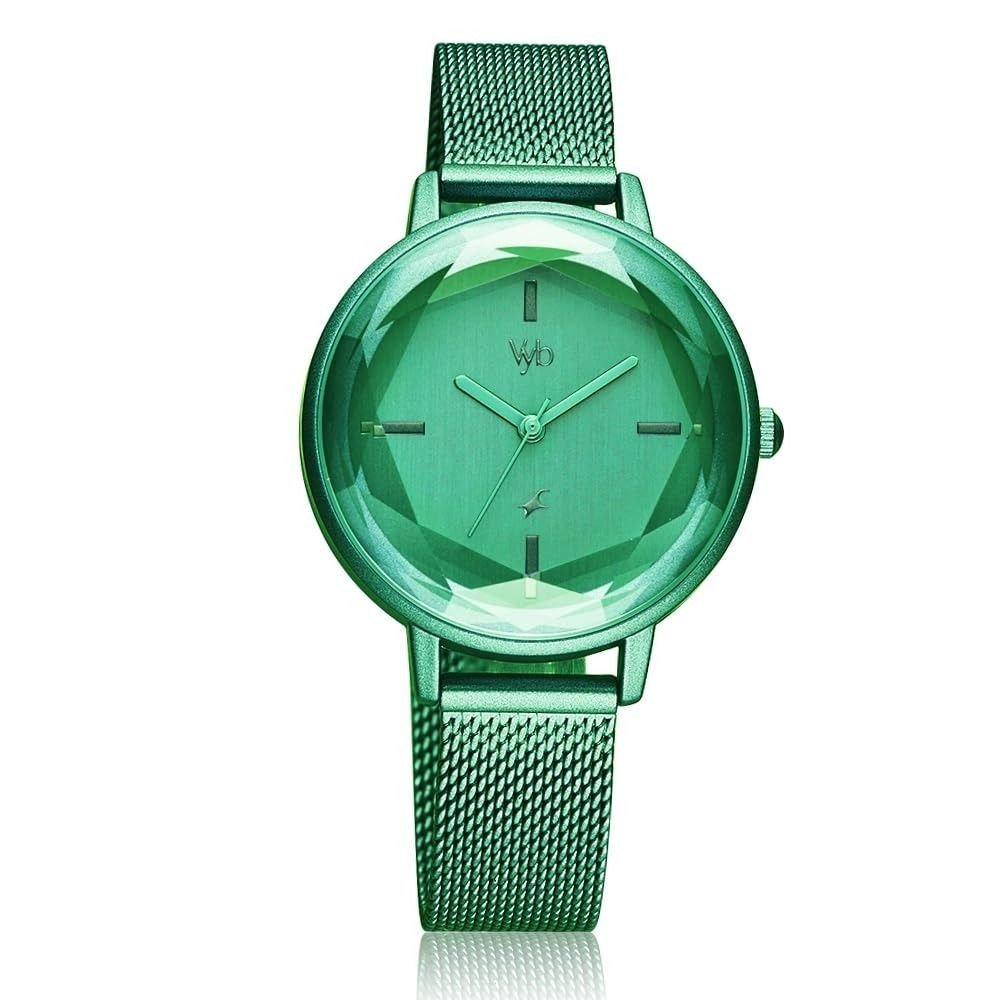 Fastrack Vyb Aurora Quartz Analog Green Dial Stainless Steel Strap Watch Fo