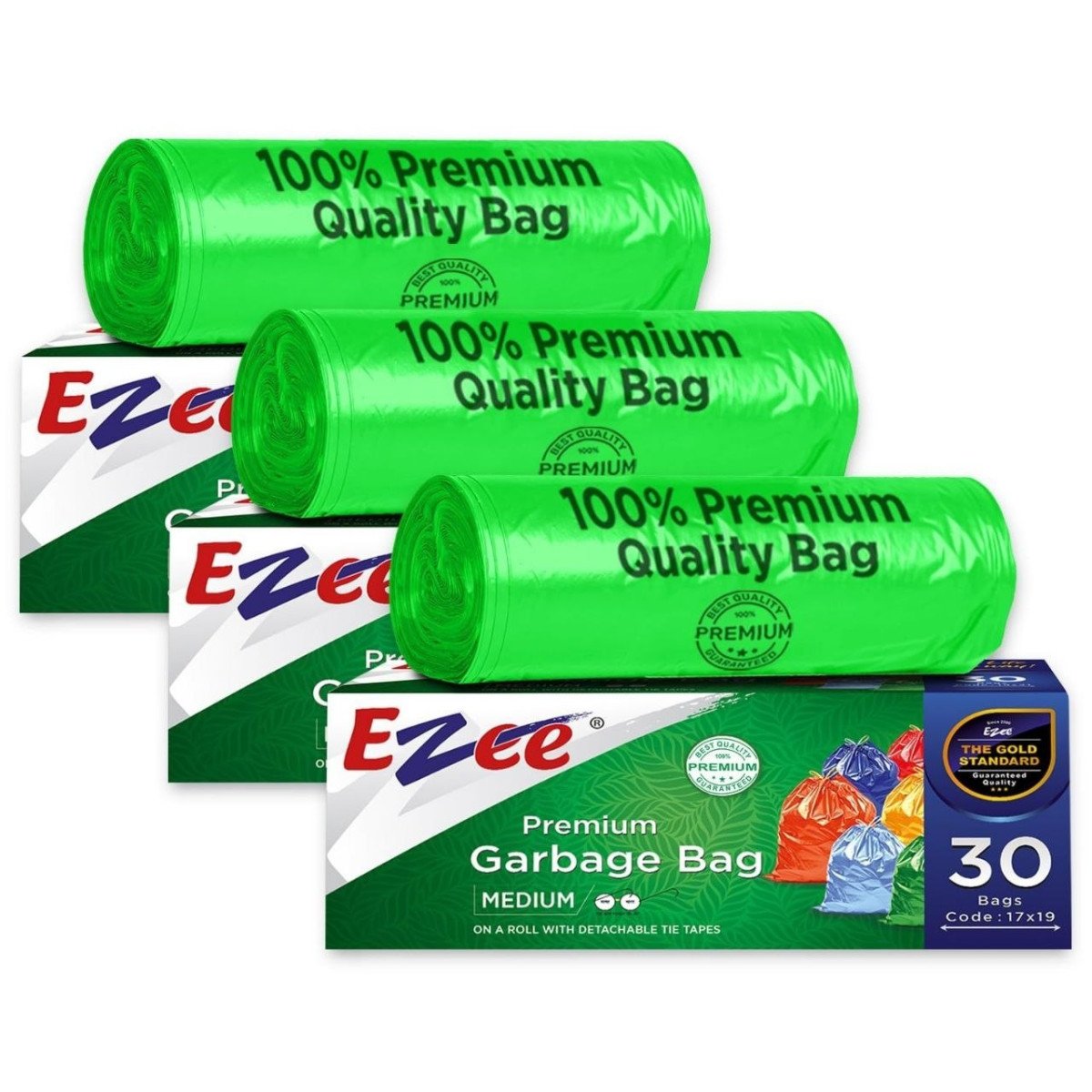 Ezee Premium Garbage Bags For Dustbin Trash Bag 90 Pcs Medium 19 X 21 Inche
