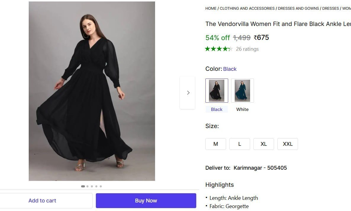 Women Fit And Flare Black Ankle Length Dress 675