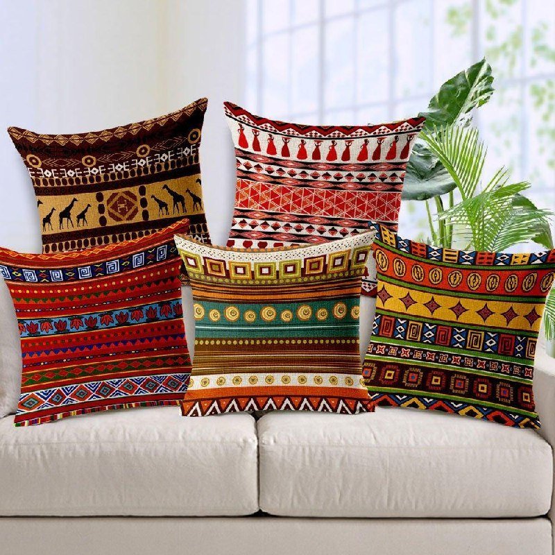Aerohaven Decorative Hand Made Jute 150tc Throw Pillow Cushion Covers - Set Of 5 257