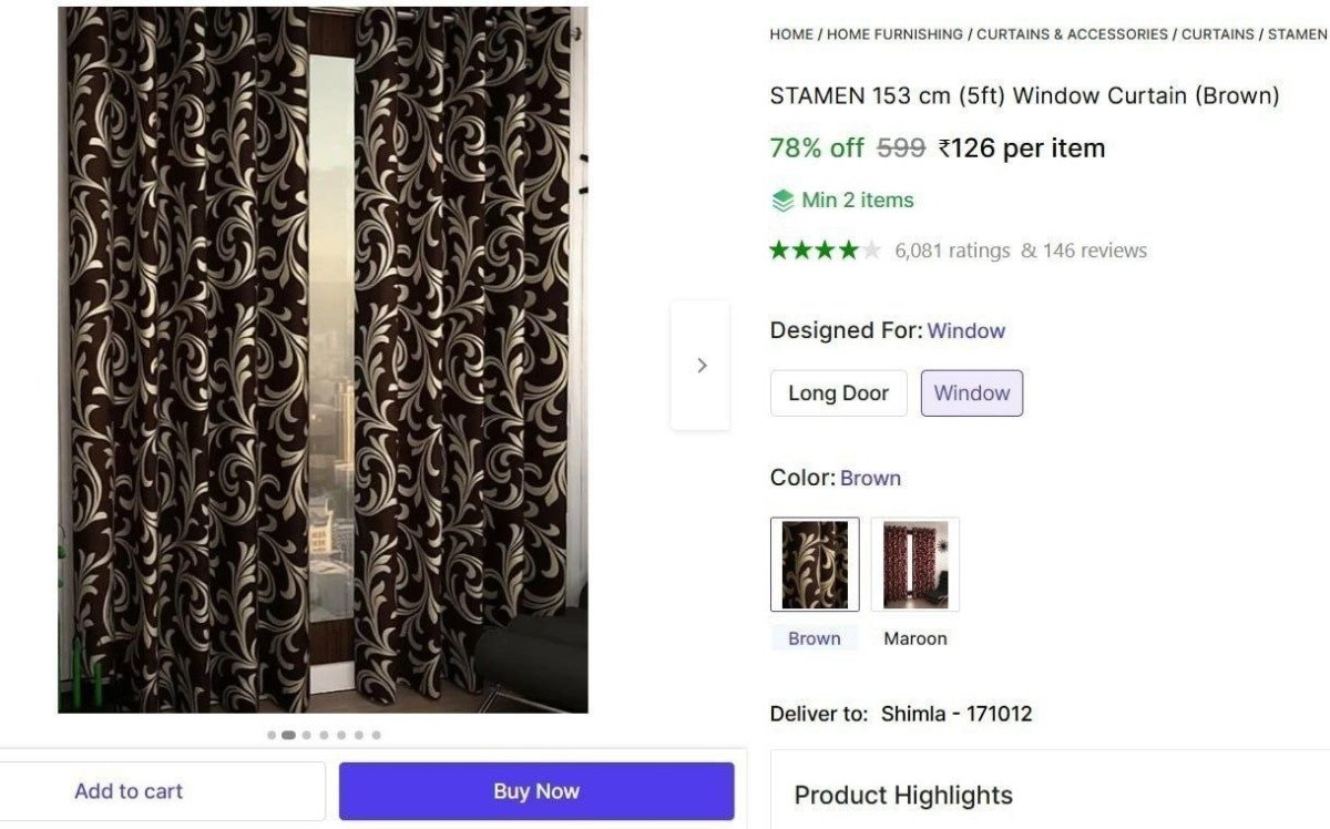 Window Curtain 5ft Meeshoandshopsyy 126 Min 2 Qty