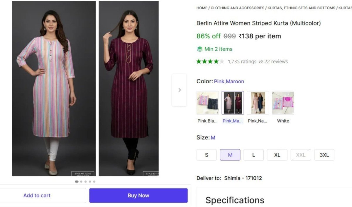 Striped Kurta At 138 Min 2 Qty